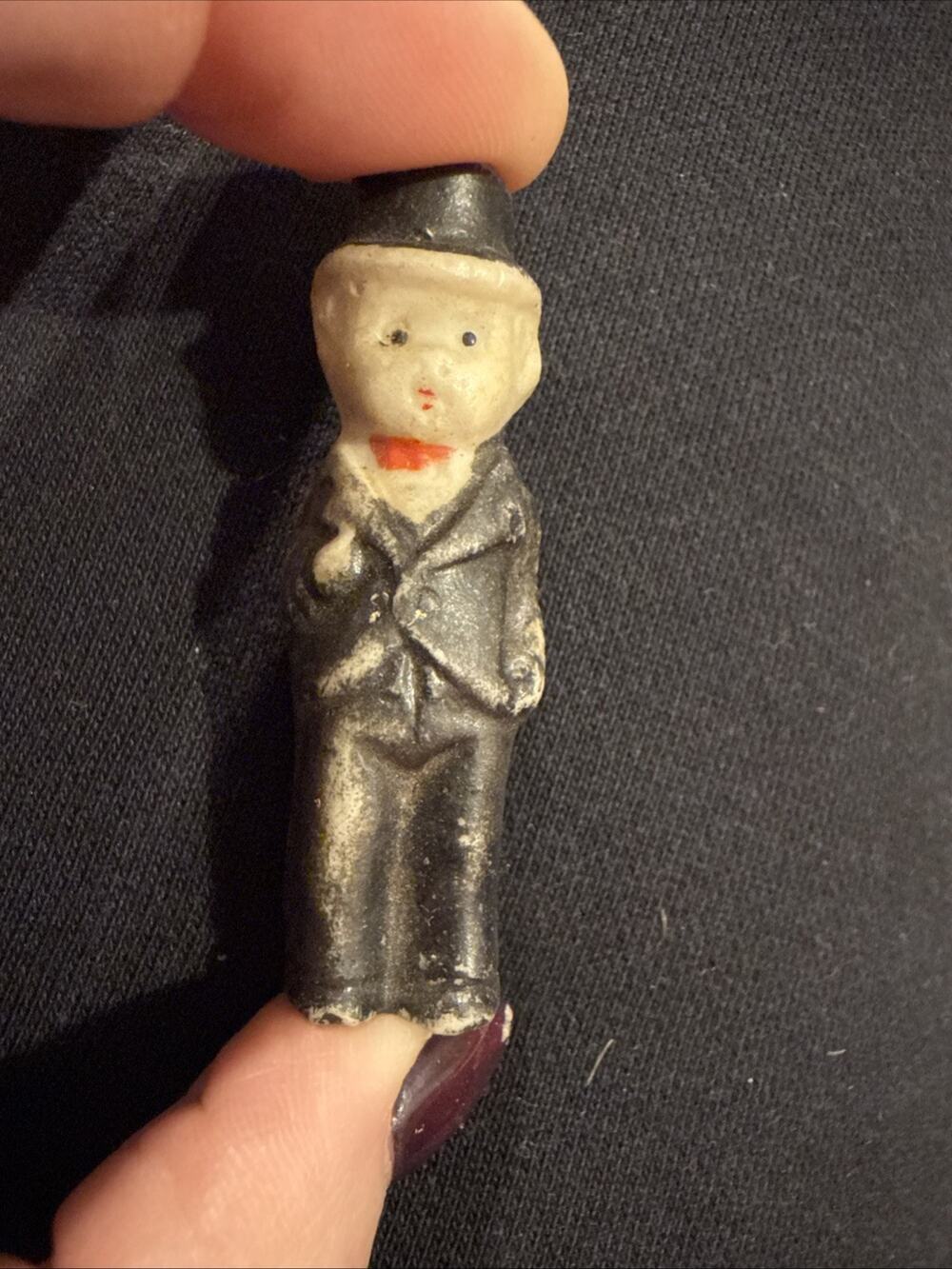 2.25" Antique German Bisque Groom Penny Doll Frozen Charlotte Tuxedo Top Hat